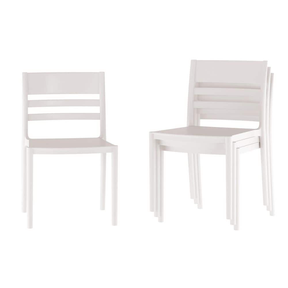 Bridgeport White with Slatted Backrest Plastic Indoor-Outdoor Stacking Patio Chairs in White Set of 4 price history on PriceWatchPro