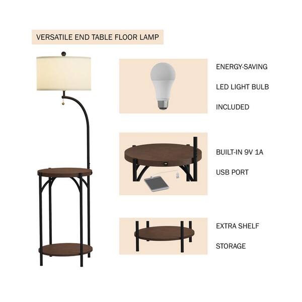 Dark Brown Indoor End Table Floor Lamp, Hometrends End Table Floor Lamp With Usb Port