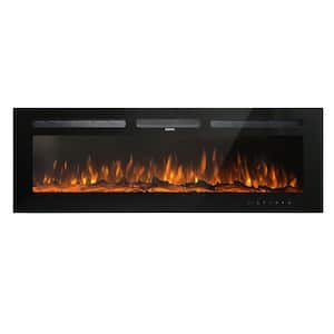 Black 60 in. Wall Mounted Recessed Electric Fireplace with Logs and Crystals, Remote 1500/750 Watt