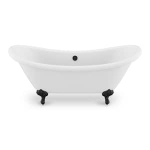 Falco 69.68 in. One Piece Acrylic Clawfoot Freestanding Soaking Bathtub in Glossy White with Matte Black Feet