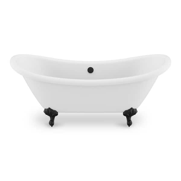 ANZZI Falco 69.68 in. One Piece Acrylic Clawfoot Freestanding Soaking Bathtub in Glossy White with Matte Black Feet