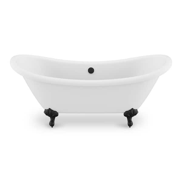 ANZZI Falco Series 70 in. x 29 in. Soaking Freestanding Bathtub with Center Drain in Glossy White with Matte Black Feet