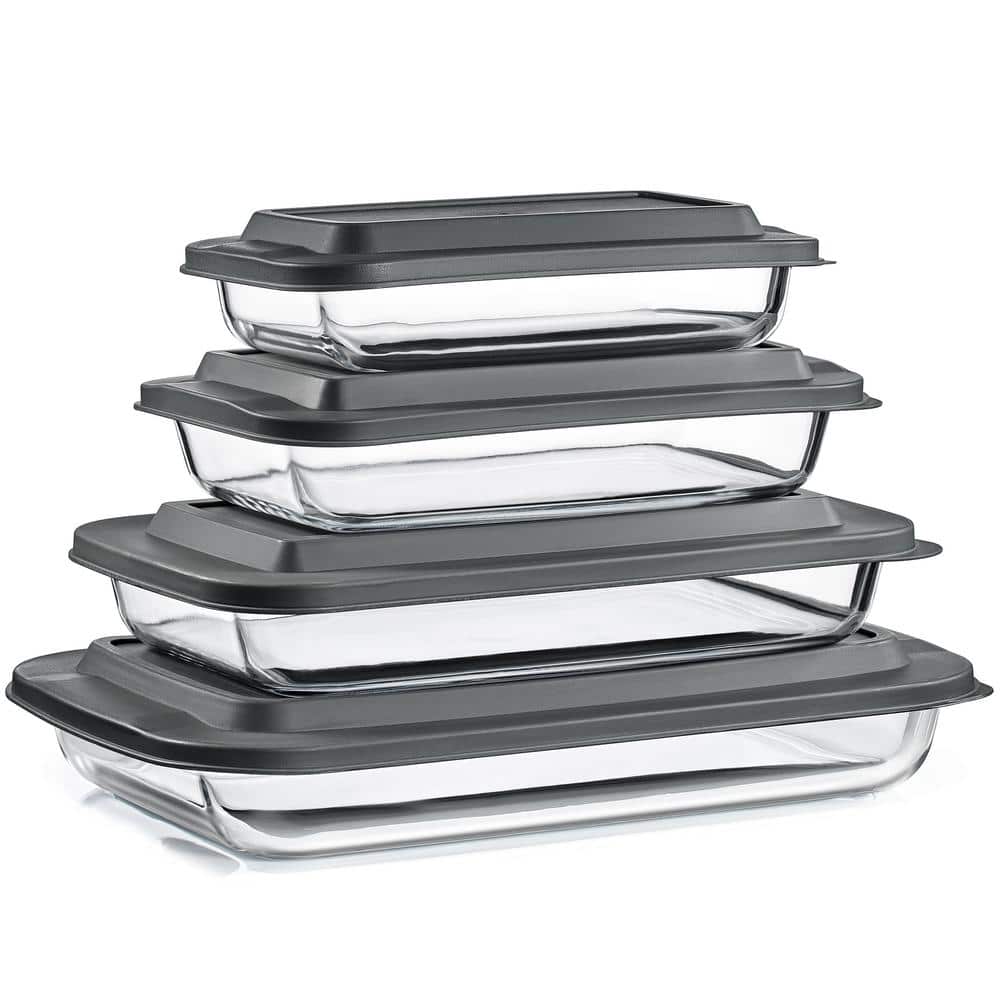 4-Piece Deep Glass Baking Dish Set with Lids-Oven-Safe, and Dishwasher-Safe