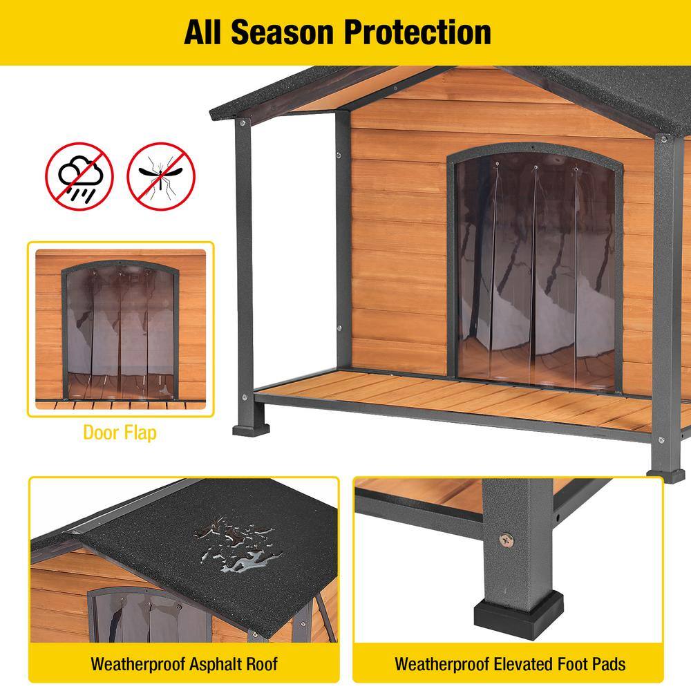 Extra Large Brown Wood Dog House with Metal Frame