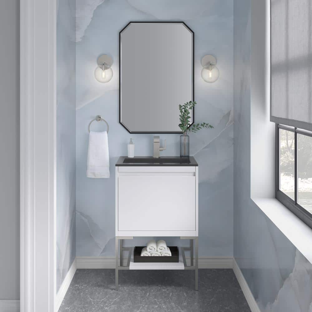 Glossy White and Matte Black 24" Wall Mount Single Vanity Cabinet