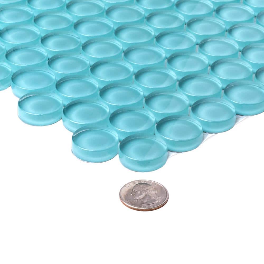 Sky Blue Penny Round Polished Glass Mosaic Tile 12'' x 12''