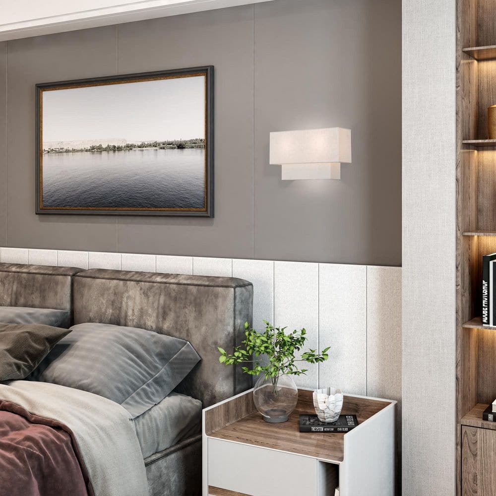 Claremont English Bronze Dual-Light Wall Sconce with Off-White Shades