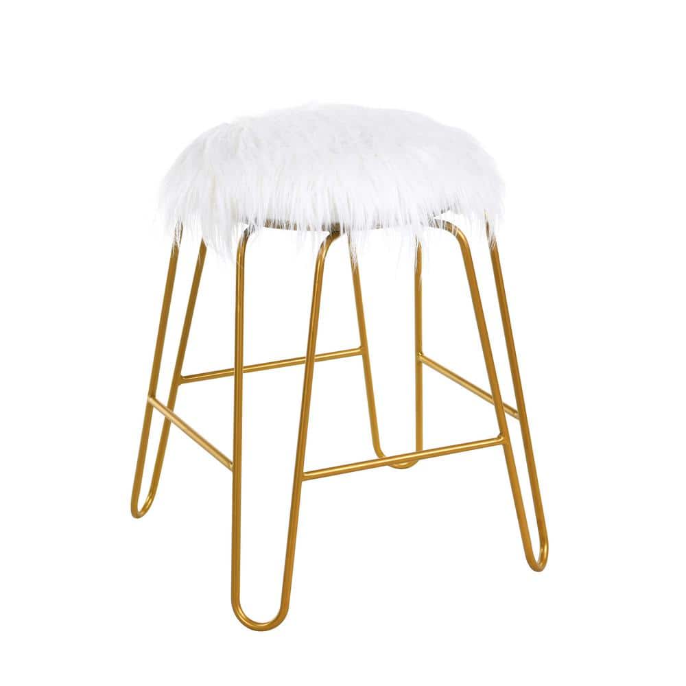 Morrissey 18 in. H x 18 in. W x 18 in. D White Fur/Gold Vanity Bench