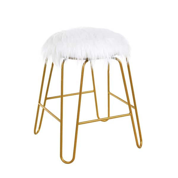 Unbranded Morrissey 18 in. H x 18 in. W x 18 in. D White Fur/Gold Vanity Bench