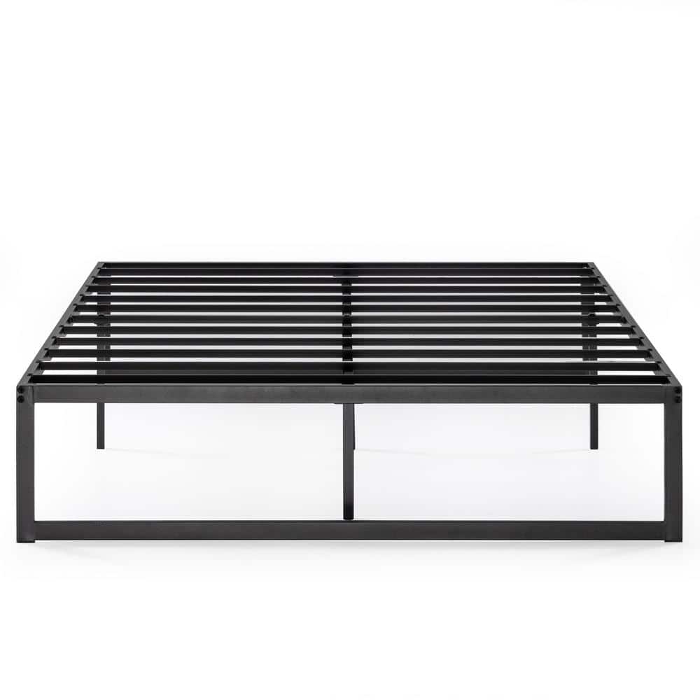 King Black Metal Frame Upholstered Platform Bed with Slats