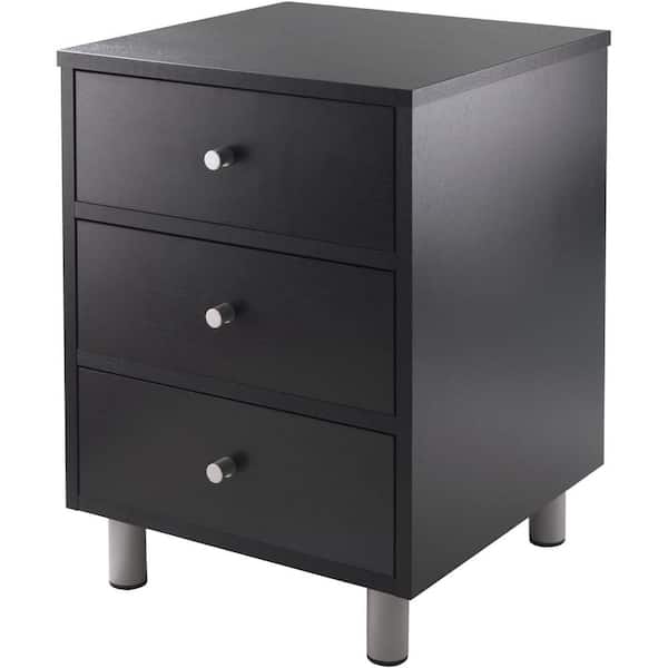 ULSMVOC SMT 3-drawer modern bedside table with black finish, 15.75"W x 16.1"D x 22"H