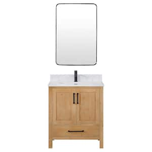 Shannon 30 in.W x 22 in.D x 33.9 in.H Single Bath Vanity in Fir Wood Brown with White Composite Stone Top and Mirror