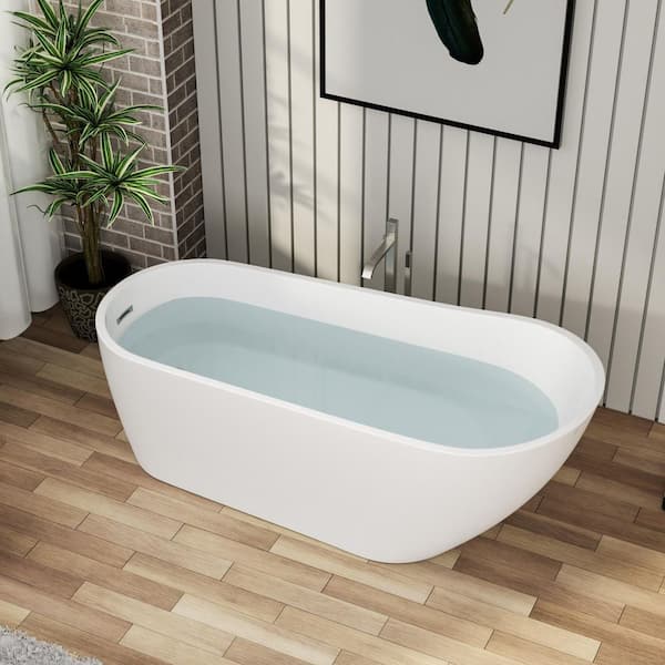 67 in. x 29.5 in. Soaking Bathtub with Right Drain in Gloss White with Chrome Overflow and Pop-Up Drain