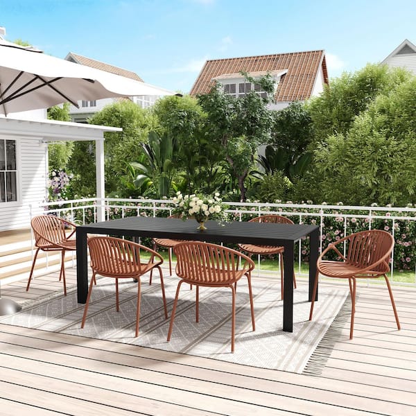 CHRISTOPHER KNIGHT HOME Verona Modern Patio 7-Piece Plastic and Metal Outdoor Dining Set with Stackable Chair, Black + Orange, 6 Seater