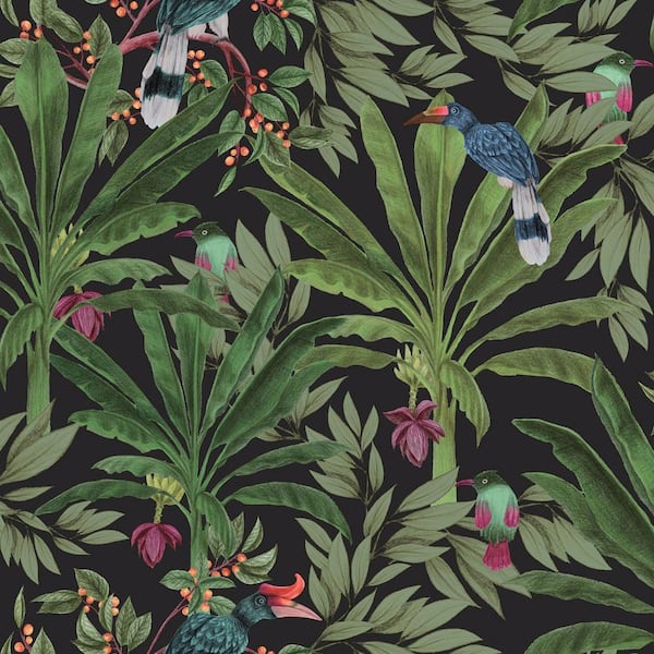 ESTA Home Carola Black Jungle Tropics Wallpaper Sample
