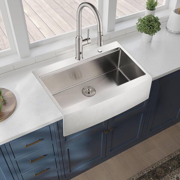 Unbranded - 16-Gauge Stainless Steel 33 in. Single Bowl Farmhouse Apron Workstation Kitchen Sink in Brushed Nickel