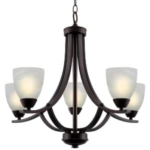 Weston 60-Watt 5-Light Oil-rubbed Bronze Contemporary Chandelier with Alabaster Shade, No Bulb Included