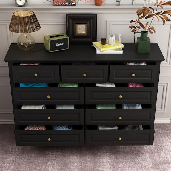 Hineefah 9 Drawer Chest, Wood Storage Dresser Cabinet, Large Craft Storage Organizer Latitude Run Color: Black