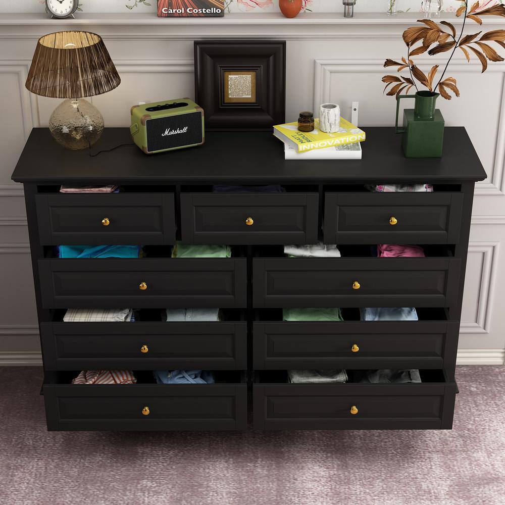 White Wooden 9-Drawer Chest of Drawers 55.1 in. W x 37 in. H x 15.7 in. D Console TV Stand, Modern European Style - thumbnail 6