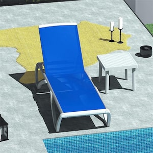 Adjustable Aluminum Pool Lounge Chairs with Arm All Weather Pool Chairs Blue, 1 Chair Plus 1 Table