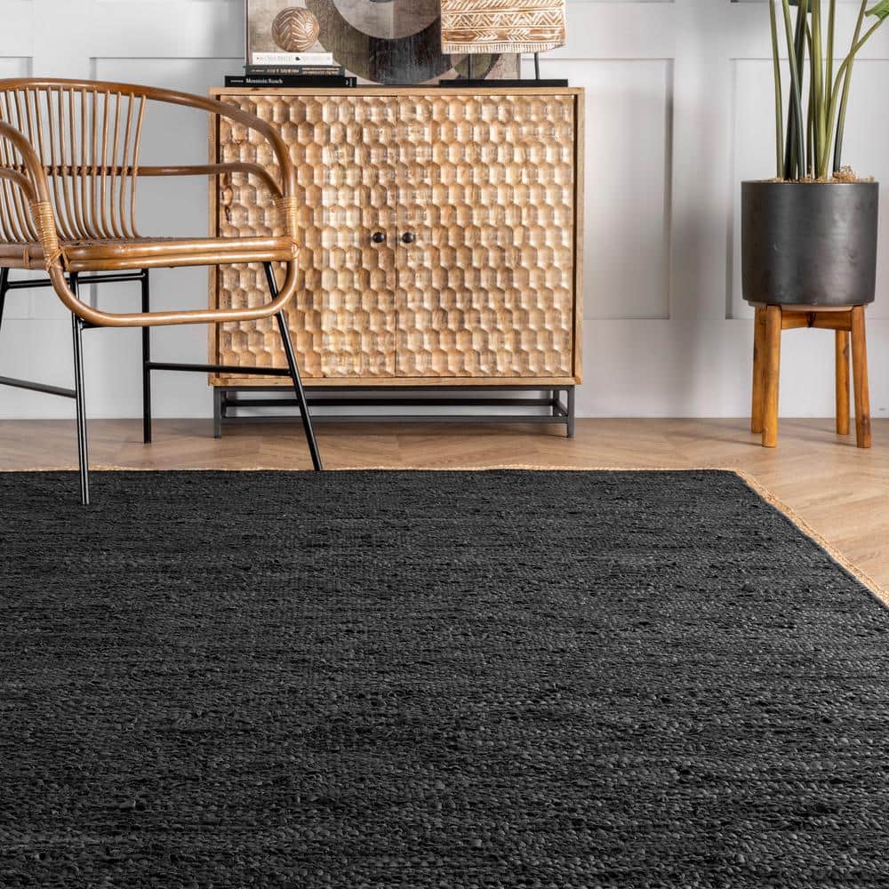 Handmade Black Leather Flatweave 8' x 10' Area Rug