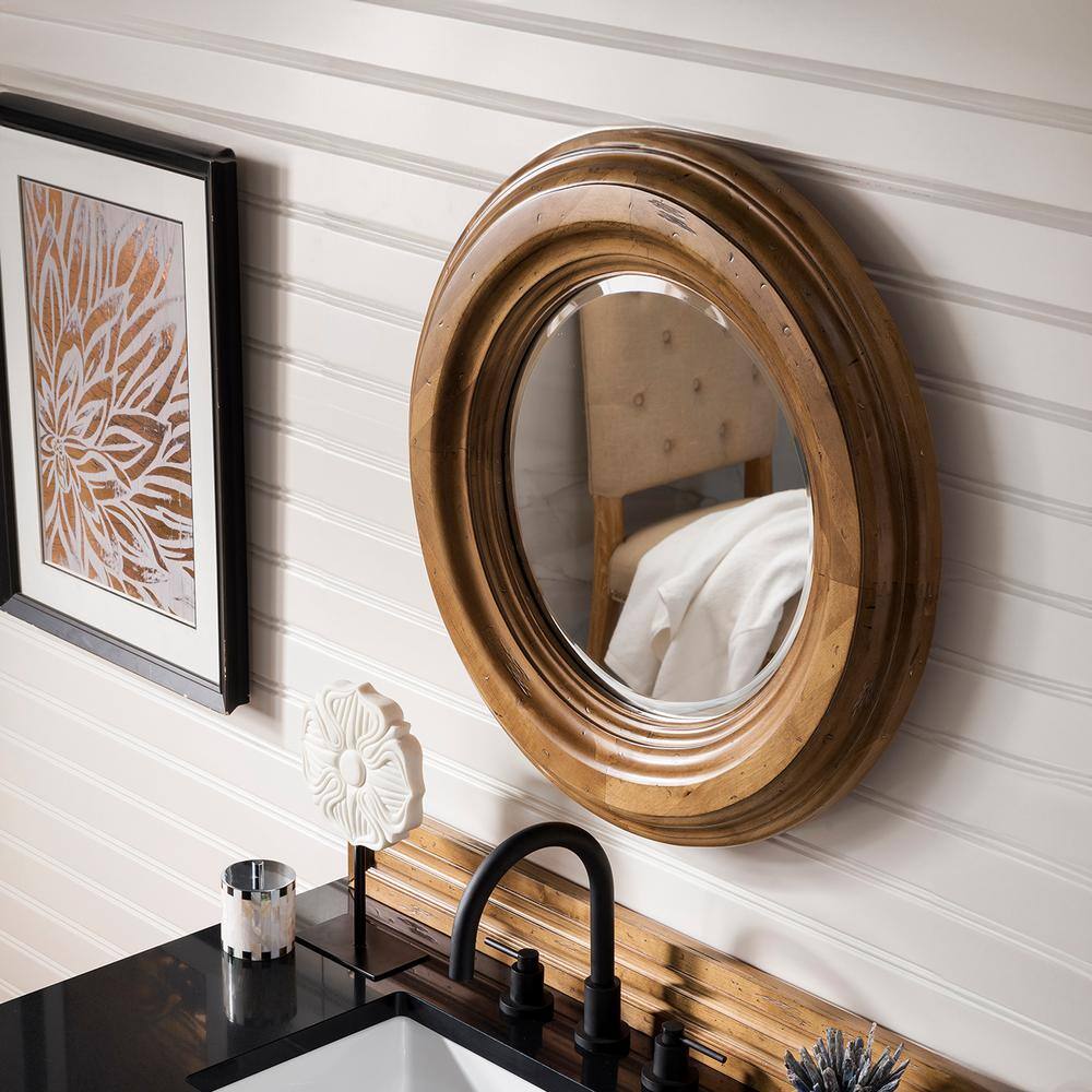 Honey Alder 26" Round Wood Framed Vanity Mirror