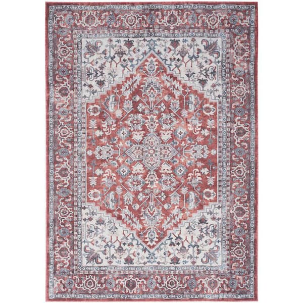 Unbranded Machine Washable Series 1 Brick Ivory 4 ft. x 6 ft. Distressed Traditional Area Rug