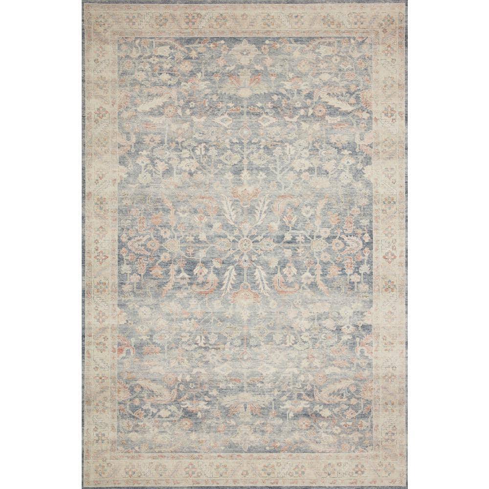 Denim Blue Modern Vintage Polyester Runner Rug 2'-6" x 7'-6"