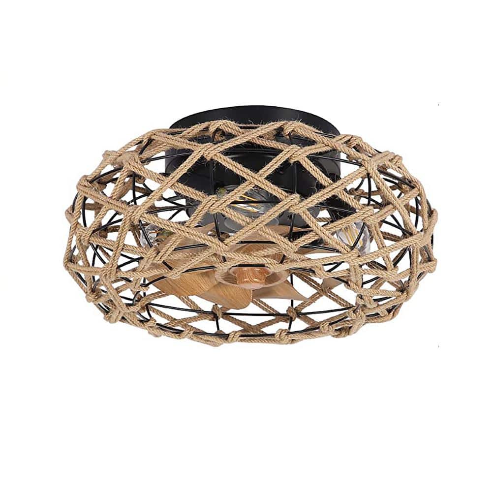 1.25 ft. Indoor Brown Woven Rope 110-Volt Farmhouse Dimmable Ceiling Fans w