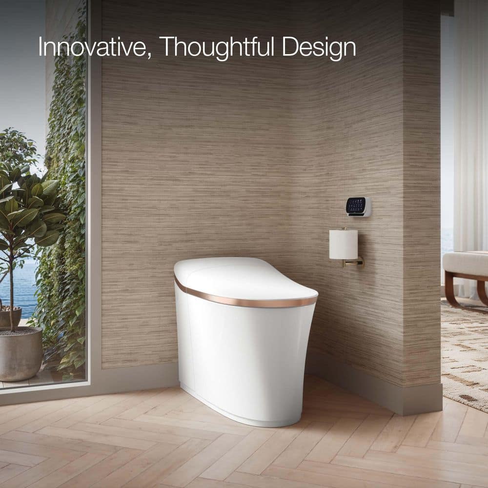 White and Rose Gold Trim Elongated Dual Flush Toilet