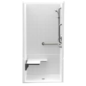Accessible Diagonal Tile AcrylX 36 in. x 36 in. x 76 in. 4-Piece Shower Stall w/ Left Seat and Grab Bars in White