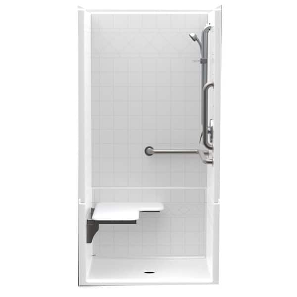 Aquatic Accessible Diagonal Tile AcrylX 36 in. x 36 in. x 76 in. 4-Piece Shower Stall w/ Left Seat and Grab Bars in White