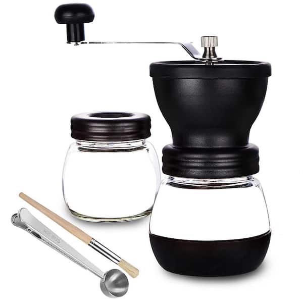 Manual Coffee Grinder with Ceramic Burr, Stainless Steel Handle, 2 Glass Jars, Adjustable for Espresso and French Press