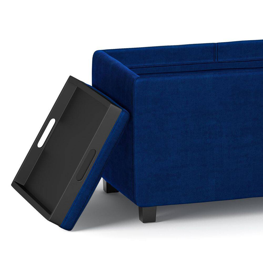 Avalon 42" Blue Velvet Rectangular Storage Ottoman with Tray