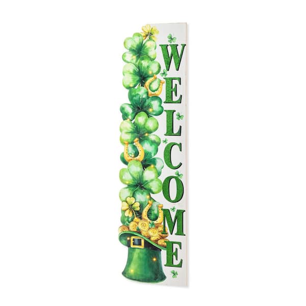 42 in. H St. Patrick's Lighted Wooden Stacked Shamrock Porch Decor with Timer