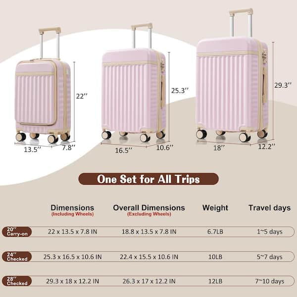 Merax 3-Bags, 3-Piece Light Pink ABS Hardshell Spinner Expandable