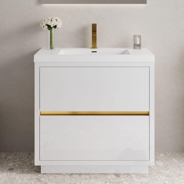 Ziyudura 36 in. Single Sink Freestanding White Bath Vanity with
