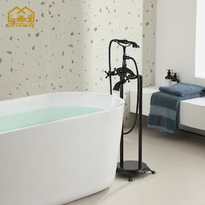 3-Handle Claw Foot Tub Faucet Brass with Hand Shower Head in Oil Rubbed Bronze