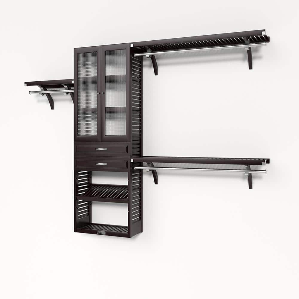 72 in. W - 120 in. W Espresso Reach in with 2 Drawers and Glass Door 12 in. Shelf Wood Closet System price history on PriceWatchPro