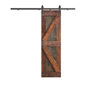 K Series 30 in. x 84 in. Aged Barrel/Dark Walnut Knotty Pine Wood Sliding Barn Door with Hardware Kit