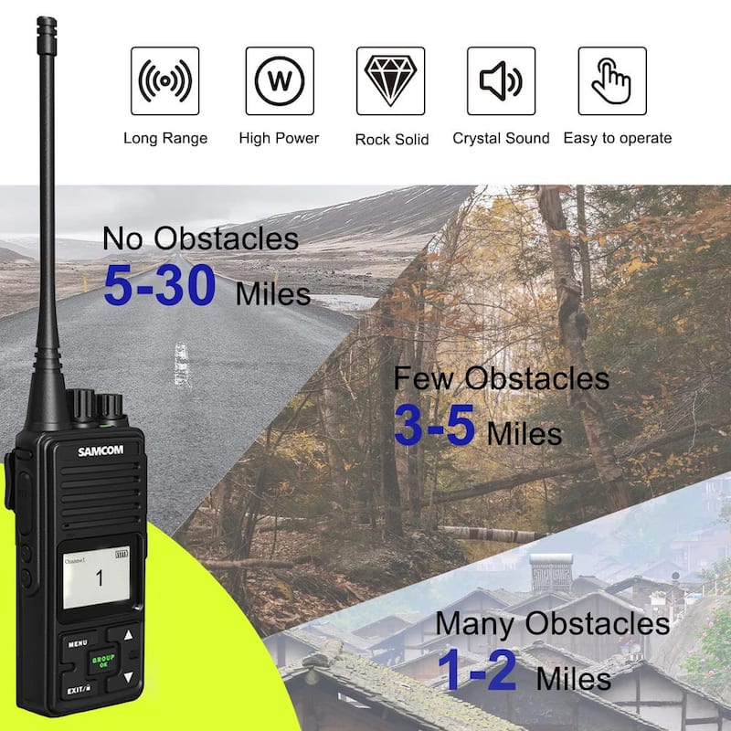 Programmable 5 Mile Range Rechargeable Waterproof Digital 2-Way Radio with Charger 6-Pack