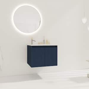 24 in.W x 18.2 in.D x 18.2 in.H Floating Bath Vanity in Navy Blue with One White Drop-Shaped Resin Sink Top