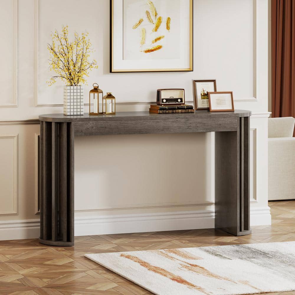 Gray Engineered Wood Farmhouse Console Table with Storage