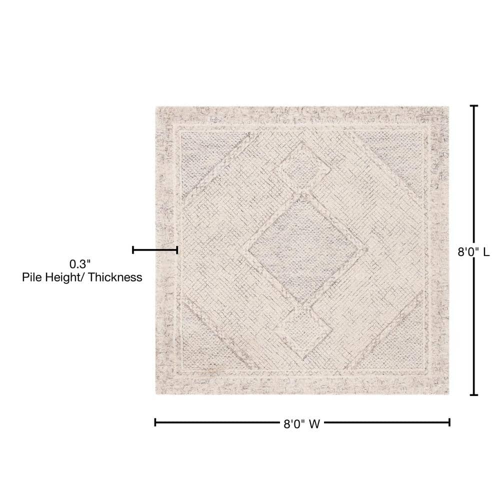 Handmade Gray Abstract Tufted Wool Square Rug - 95"