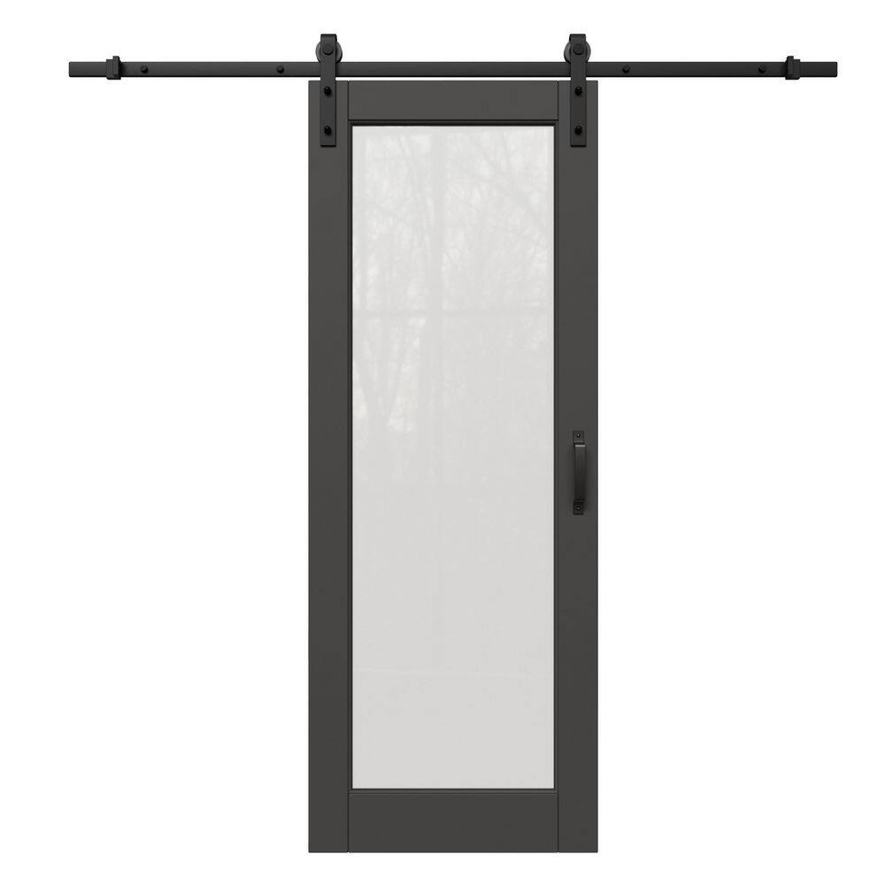 24 in. x 80 in. 1-Lite Frosted Glass Black Primed MDF Composite Sliding Barn Door with Hardware Kit and Pantry Sticker price history on PriceWatchPro