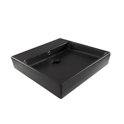 Simple Wall Mount/Vessel Bathroom Sink in Matte Black Without Faucet Hole