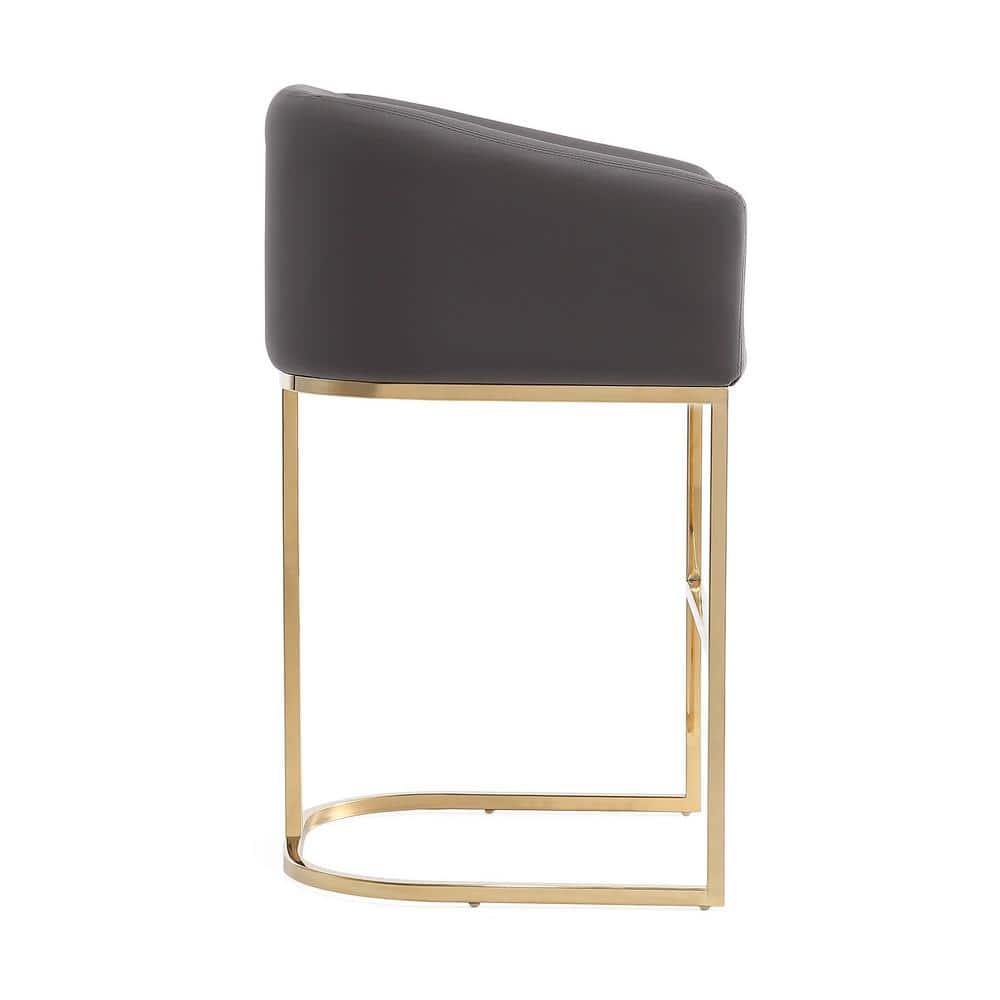 Set of 2 Gray Faux Leather and Gold Metal Counter Stools