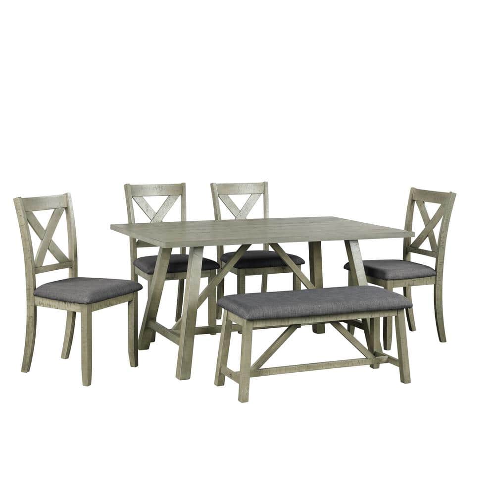wetiny 6Piece Dining Table Set Wood Gray Dining Table and Chair Kitchen Table Set with Table SA