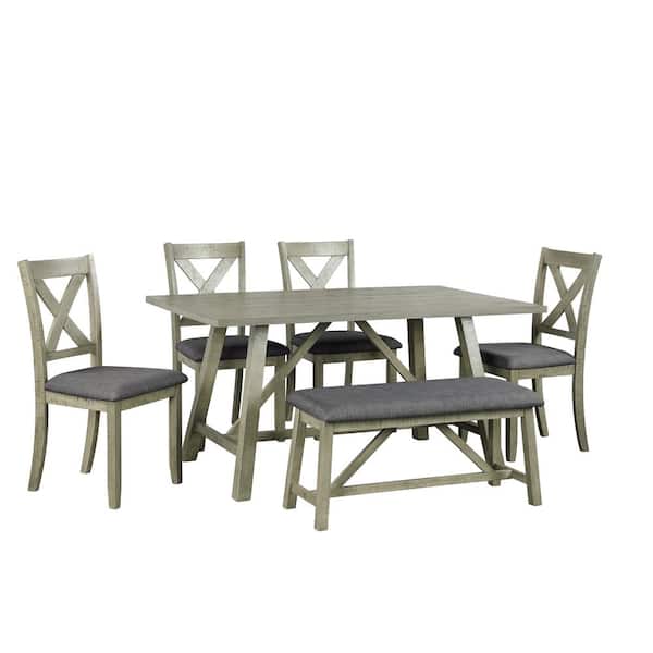wetiny 6-Piece Dining Table Set Wood Gray Dining Table and Chair Kitchen Table Set with Table