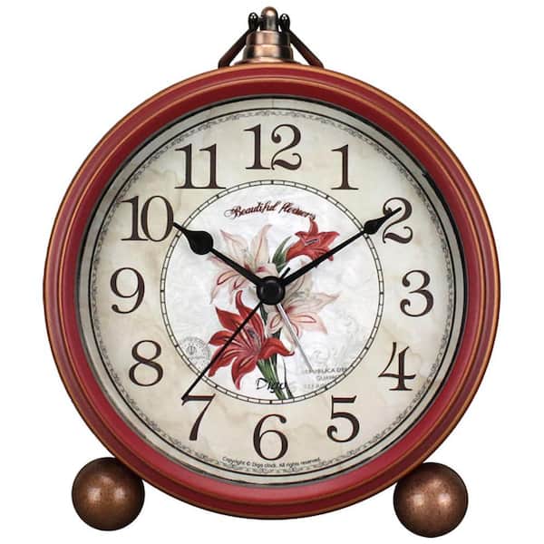 European Style Retro Red Analog Metal Non-Tickin Table Clock TN0187 ...